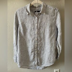 Quince Blue Pinstripe 100% European Linen Buttoned Top Classic Business Spring M